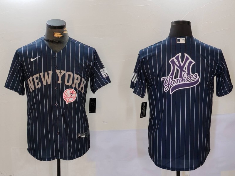Men's New York Yankees Navy Team Big Logo Cool Base Stitched Baseball Jersey 6