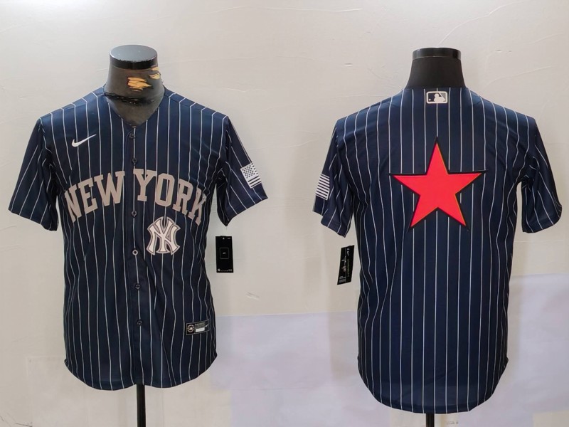 Men's New York Yankees Navy Team Big Logo Cool Base Stitched Baseball Jersey 3