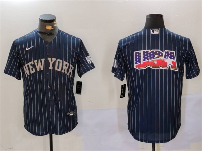 Men's New York Yankees Navy Team Big Logo Cool Base Stitched Baseball Jersey 1