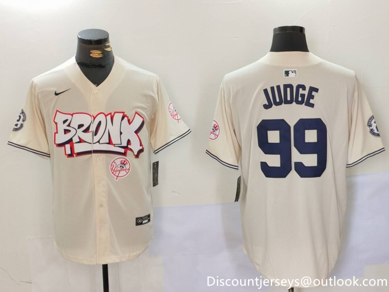 Men's New York Yankees #99 Aaron Judge Cream The Bronx Graffiti V2 Vapor Limited Stitched Baseball Jersey 3