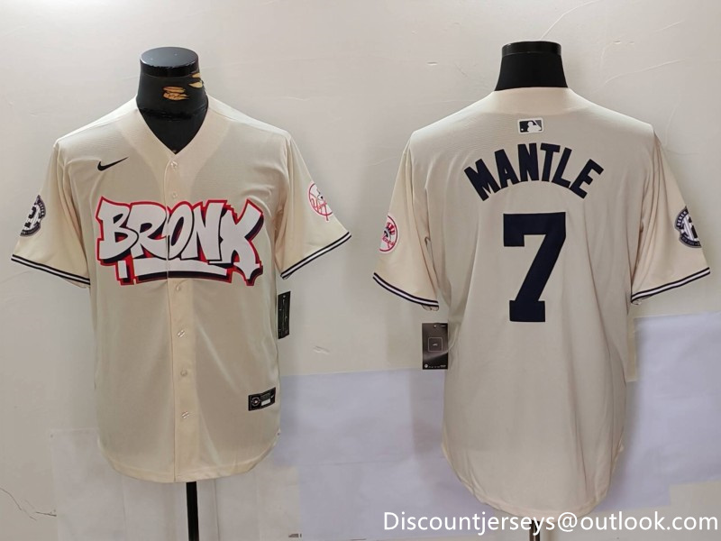 Men's New York Yankees #7 Mickey Mantle The Bronx Graffiti V2 Vapor Limited Stitched Baseball Jersey 2