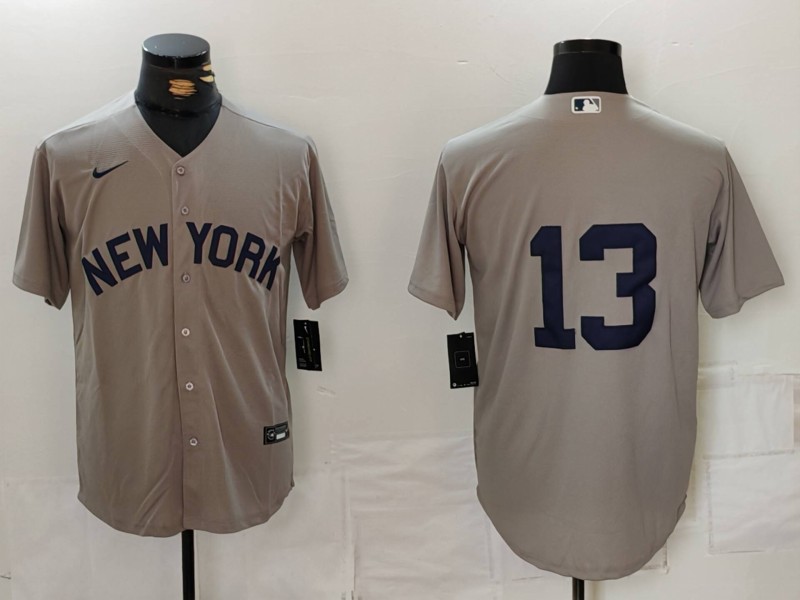 Men's New York Yankees #13 Jazz Chisholm Jr Grey Cool Base Stitched Baseball Jersey Men's New York Yankees #13 Jazz Chisholm Jr Grey Cool Base Stitched Baseball Jersey