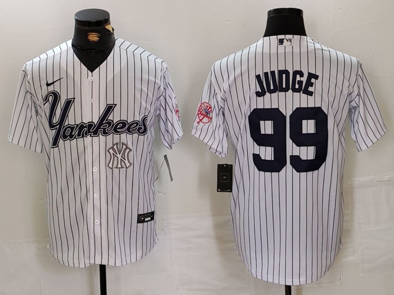 Men's New York Yankees #99 Aaron Judge White Cool Base Stitched Baseball Jersey 1
