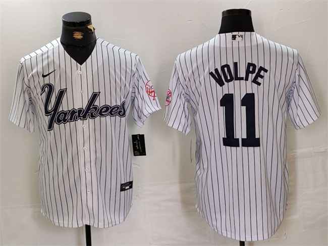 Men's New York Yankees #11 Anthony Volpe White Cool Base Stitched Baseball Jersey Men's New York Yankees #11 Anthony Volpe White Cool Base Stitched Baseball Jersey