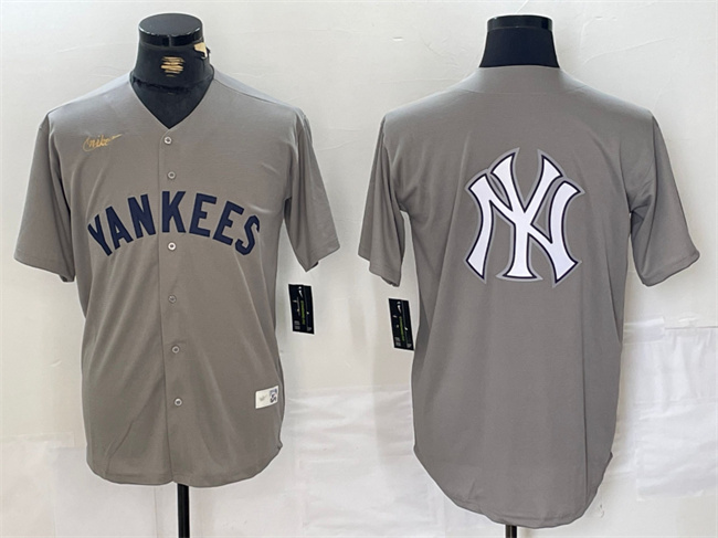 Men's New York Yankees Grey Team Big Logo Cool Base Stitched Baseball Jersey 2 Men's New York Yankees Grey Team Big Logo Cool Base Stitched Baseball Jersey 2