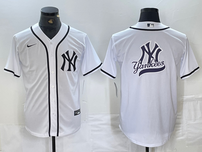 Men's New York Yankees White Team Big Logo Cool Base Stitched Baseball Jersey 6