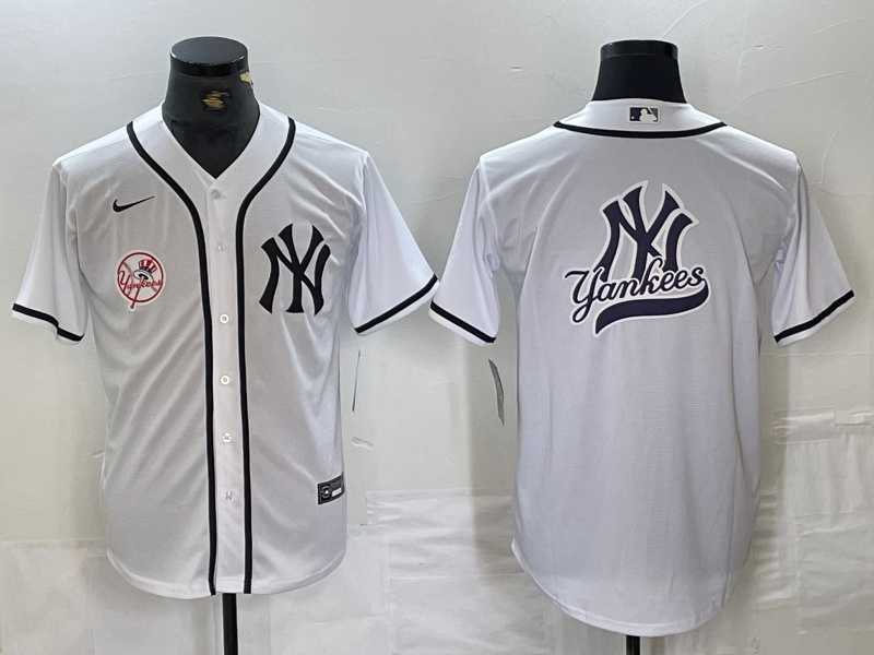 Men's New York Yankees White Team Big Logo Cool Base Stitched Baseball Jersey 4