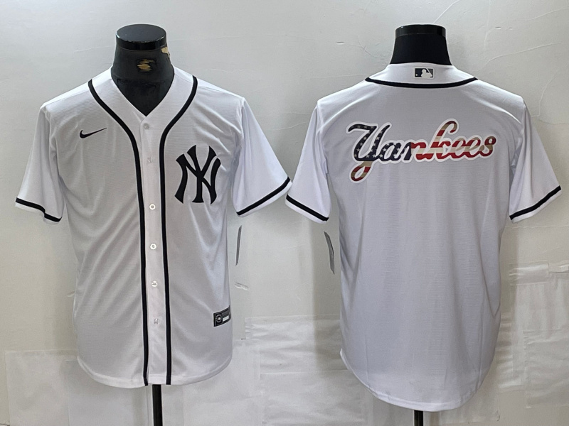 Men's New York Yankees White Team Big Logo Cool Base Stitched Baseball Jersey 2