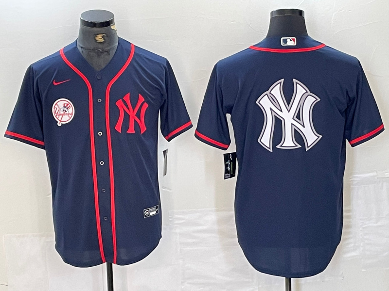 Men's New York Yankees Big LOGO Navy Cool Base Stitched Baseball Jersey 6 Men's New York Yankees Big LOGO Navy Cool Base Stitched Baseball Jersey 6