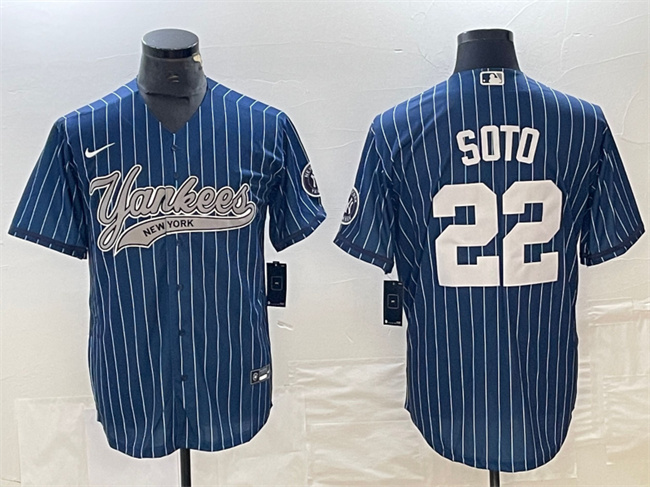 Men's New York Yankees #22 Juan Soto Navy Cool Base Stitched Baseball Jerseys 1