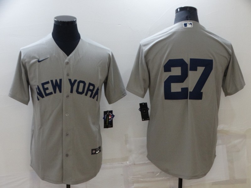 Men's New York Yankees #27 Giancarlo Stanton 2021 Grey Field Of Dreams Cool Base Stitched Baseball Jersey Men's New York Yankees #27 Giancarlo Stanton 2021 Grey Field Of Dreams Cool Base Stitched Baseball Jersey
