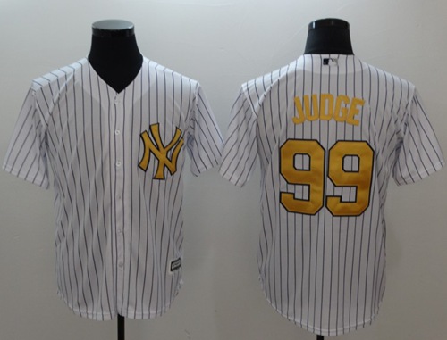 Yankees #99 Aaron Judge White Gold No. New Cool Base Stitched Baseball Jersey