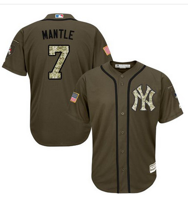 Yankees #7 Mickey Mantle Green Salute to Service Stitched MLB Jersey