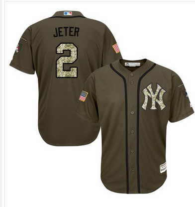 Yankees #2 Derek Jeter Green Salute to Service Stitched MLB Jersey