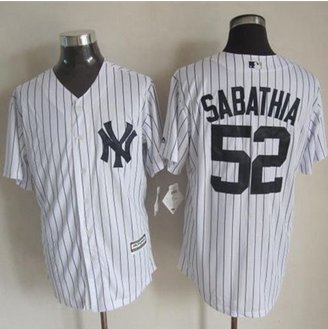 New York Yankees #52 C.C. Sabathia New White Strip Cool Base Stitched Baseball Jersey