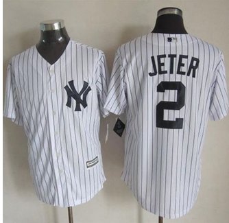 New York Yankees #2 Derek Jeter New White Strip Cool Base Stitched Baseball Jersey