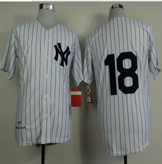 Mitchell and Ness 1956 New York Yankees #18 Don Larsen White Throwback Stitched Baseball Jersey
