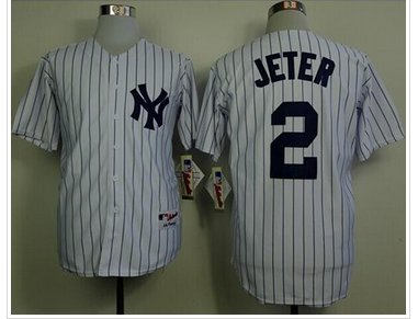 New York Yankees #2 Derek Jeter White Name On Back Stitched Baseball Jersey