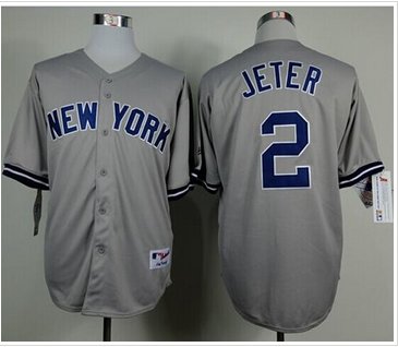 New York Yankees #2 Derek Jeter Grey Name On Back Stitched Baseball Jersey