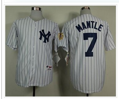 New York Yankees #7 Mickey Mantle White 75TH Throwback Stitched Baseball Jersey