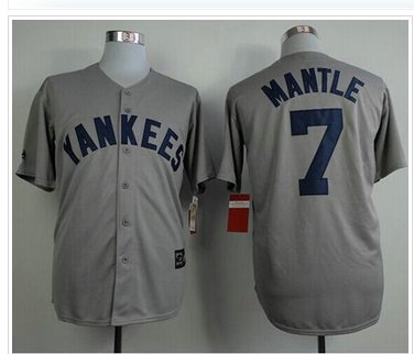 New York Yankees #7 Mickey Mantle Grey Throwback Baseball Jersey(Mitchell And Ness 75TH )