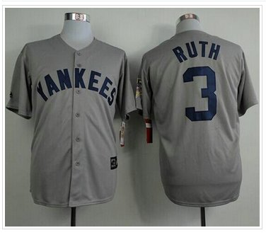 Mitchell And Ness 75TH Yankees #3 Babe Ruth Grey Throwback Stitched Baseball Jersey