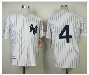 New York Yankees #4 Lou Gehrig White Mitchelland Ness 1939 Throwback Baseball Jersey