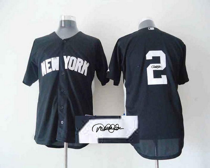 New York Yankees 2 Jeter Dark Blue MLB Jerseys(Signed)