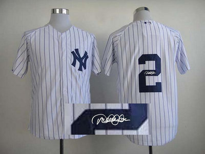 New York Yankees 2 Jeter White MLB Jerseys(Signed)
