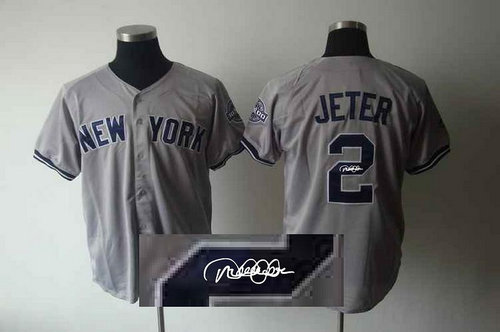 MLB New York Yankees 2 Jeter Grey Signed Jersey MLB New York Yankees 2 Jeter Grey Signed Jersey
