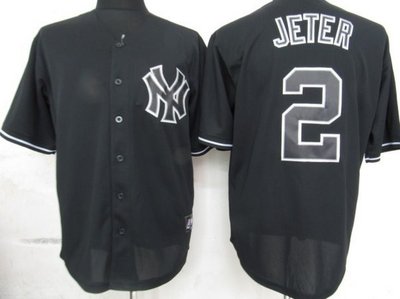 MLB New York Yankees 2 Jeter Black Fashion Jerseys