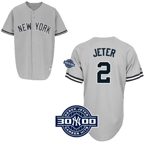 New York Yankees 2 Derek Jeter grey Jerseys with 3000 hits patch