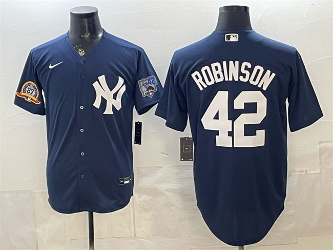 Men's New York Yankees #42 Jackie Robinson Navy With Jackie Robinson Day Patch Stitched Baseball Jersey