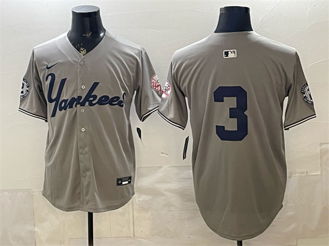 Men's New York Yankees #3 Babe Ruth Grey With Patch Limited Stitched Baseball Jersey