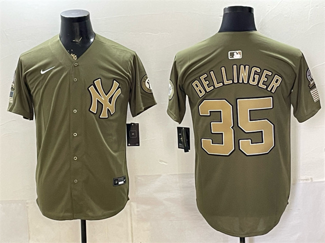 Men's New York Yankees #35 Cody Bellinger Olive 2026 Armed Forces Day Stitched Baseball Jersey