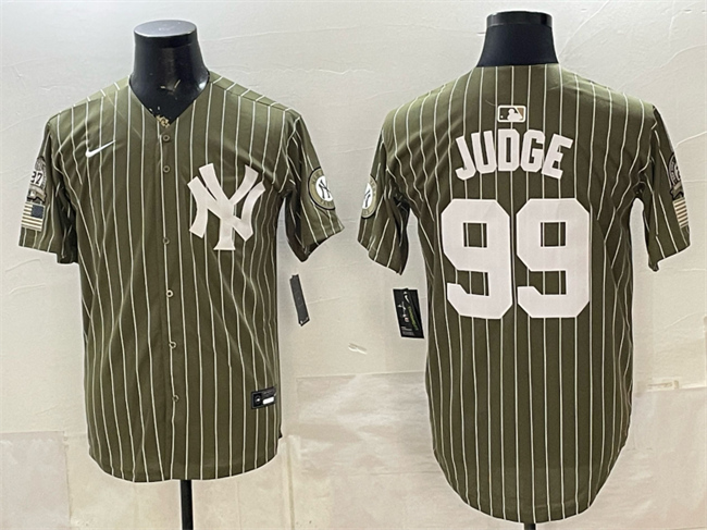 Men's New York Yankees #99 Aaron Judge Olive 2026 Armed Forces Day Salute To Service Stitched Baseball Jersey