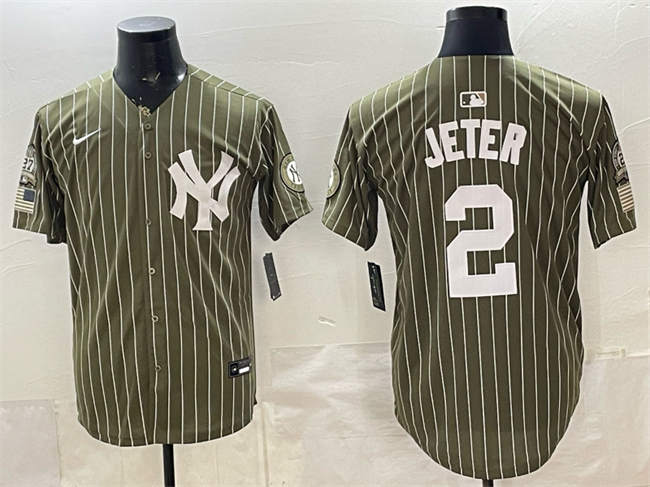Men's New York Yankees #2 Derek Jeter Olive 2026 Armed Forces Day Salute To Service Stitched Baseball Jersey