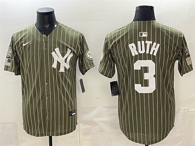 Men's New York Yankees #3 Babe Ruth Olive 2026 Armed Forces Day Salute To Service Stitched Baseball Jersey