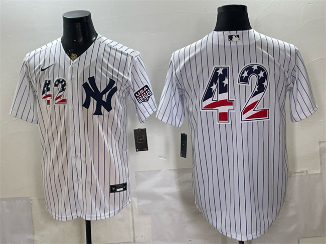 Men's New York Yankees #42 Jackie Robinson White 2026 USA 250 Fourth of July Home Stadium Stitched Baseball Jersey