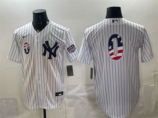 Men's New York Yankees #0 Marcus Stroman White 2026 USA 250 Fourth of July Home Stadium Stitched Baseball Jersey