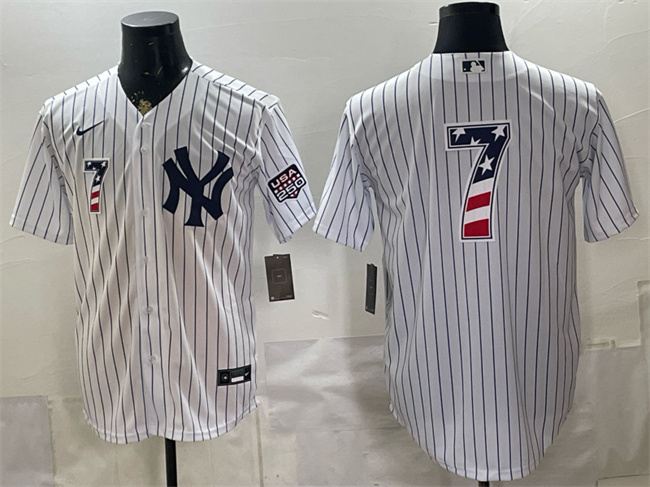 Men's New York Yankees #7 Mickey Mantle White 2026 USA 250 Fourth of July Home Stadium Stitched Baseball Jersey