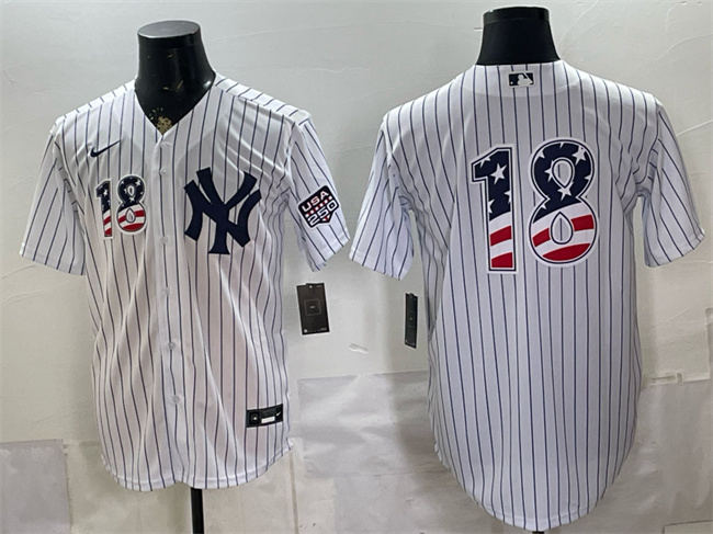 Men's New York Yankees #18 Johnny Damon White 2026 USA 250 Fourth of July Home Stadium Stitched Baseball Jersey