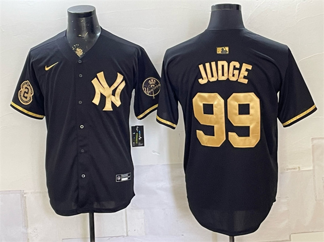Men's New York Yankees #99 Aaron Judge Black Gold With Patch Stitched Baseball Jersey