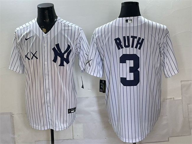 Men's New York Yankees x KAWS #3 Babe Ruth White Stadium Stitched Baseball Jersey