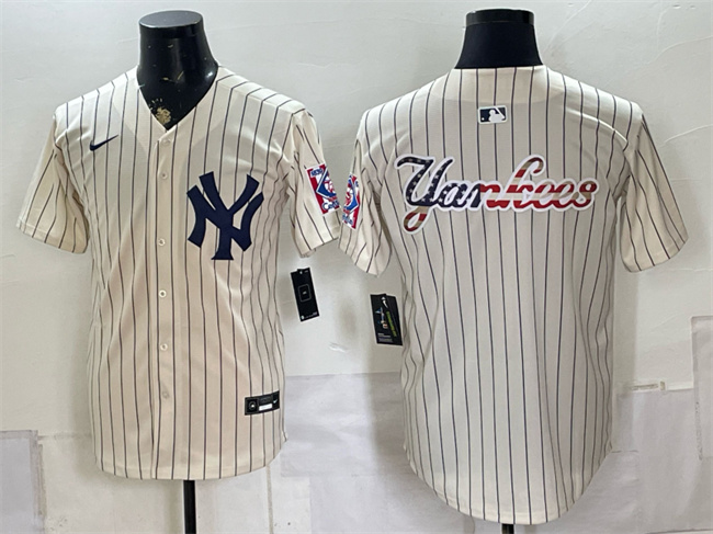 Men's New York Yankees Team Big Logo Cream 2026 Field of Dreams Stadium Stitched Baseball Jerseys