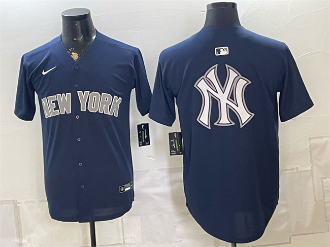 Men's New York Yankees Team Big Logo Navy Limited Stitched Baseball Jerseys 001