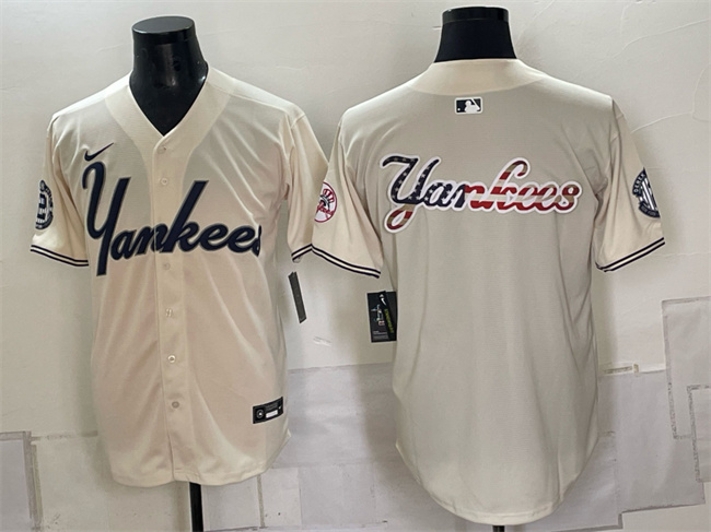 Men's New York Yankees Team Big Logo Cream Limited Stitched Baseball Jersey 003