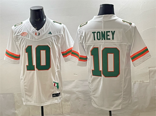 Men's Miami Hurricanes #10 Malachi Toney White F.U.S.E. Florida Patch Stitched Football Jersey Men's Miami Hurricanes #10 Malachi Toney White F.U.S.E. Florida Patch Stitched Football Jersey