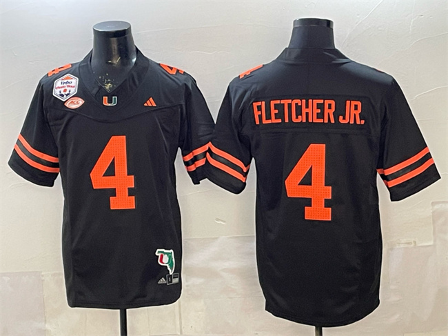 Men's Miami Hurricanes #4 Mark Fletcher Jr. Black F.U.S.E. Fiesta Bowl Champions & Florida Patch Stitched Football Jersey