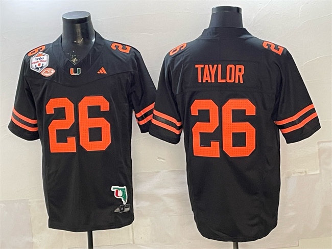 Men's Miami Hurricanes #26 Sean Taylor Black F.U.S.E. Fiesta Bowl Champions & Florida Patch Stitched Football Jersey